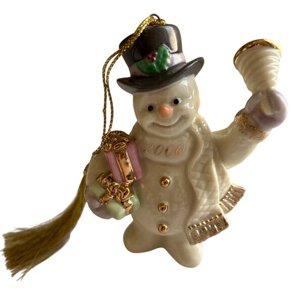 Lenox 2000 Snowman Ornament Handcrafted Ivory China 24K Gold Y2K Collectible - Picture 1 of 9